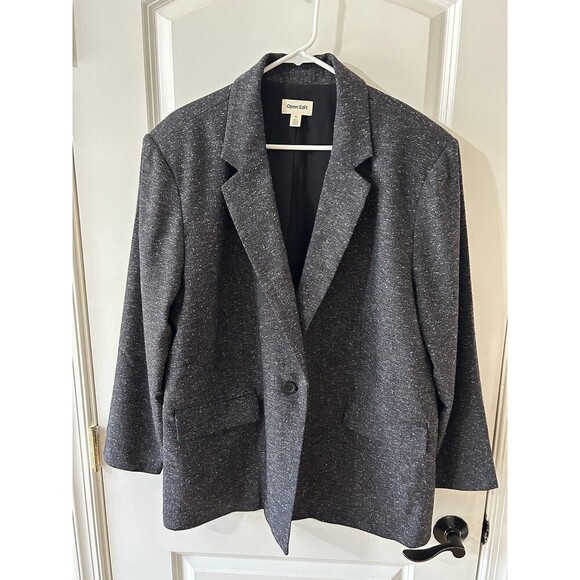 Open Edit Women’s Size XL Black Boucle Oversized Blazer Career Work - Picture 2 of 8